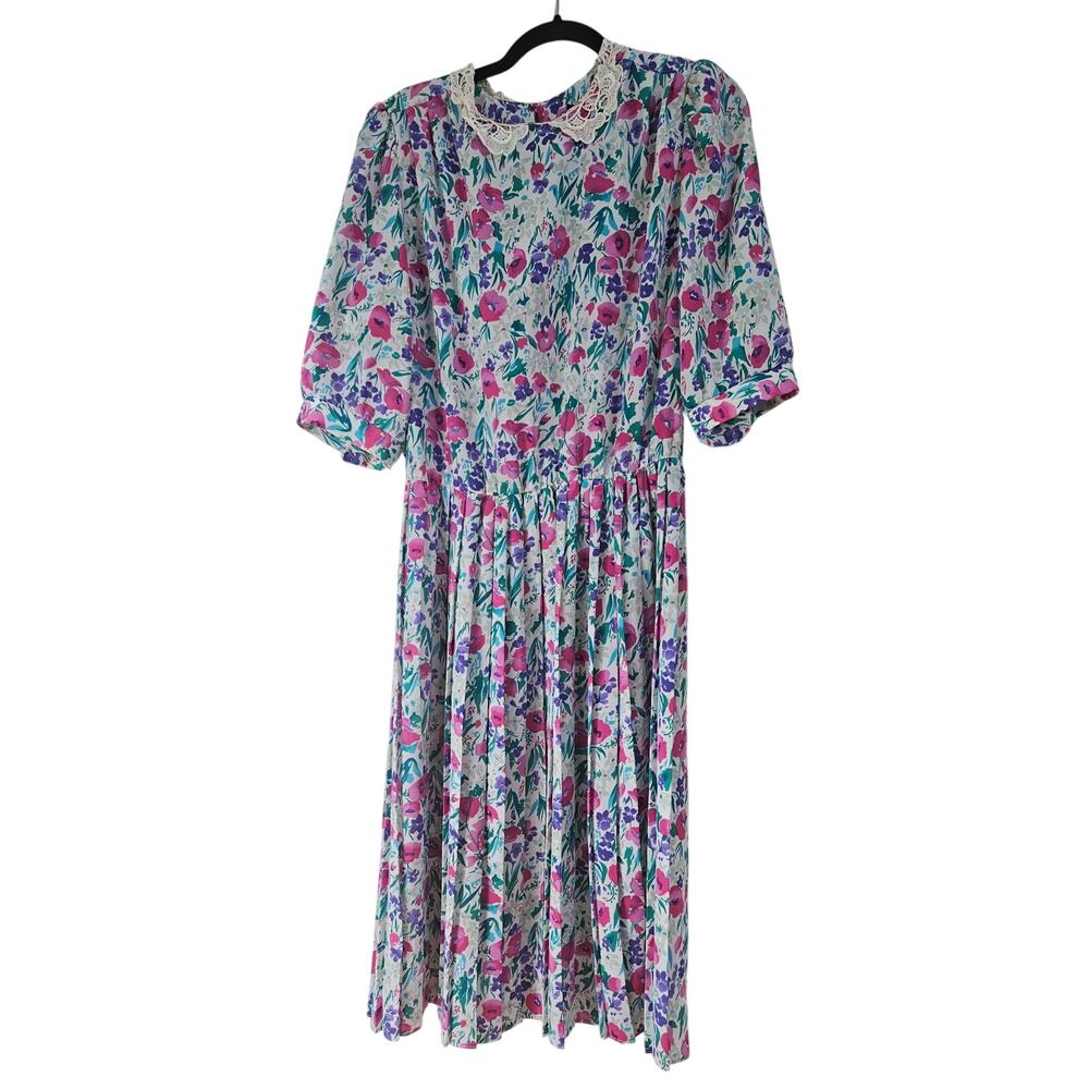Breli Originals Vintage ILGWU Union Made Floral Drop Waist Midi Dress USA 16